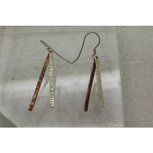 CHRISTEL .925 S.S. & Copper ETCHED BAR DESIGN Dangle earrings