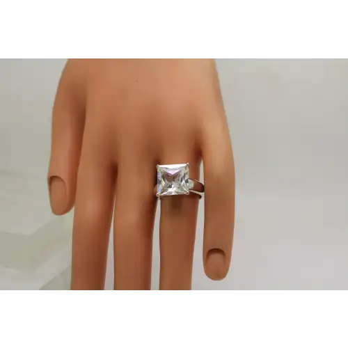 CHUNKY .925 S.S. Square Cut 5.0ct CLEAR CZ SOLITAIRE ring size 6.75