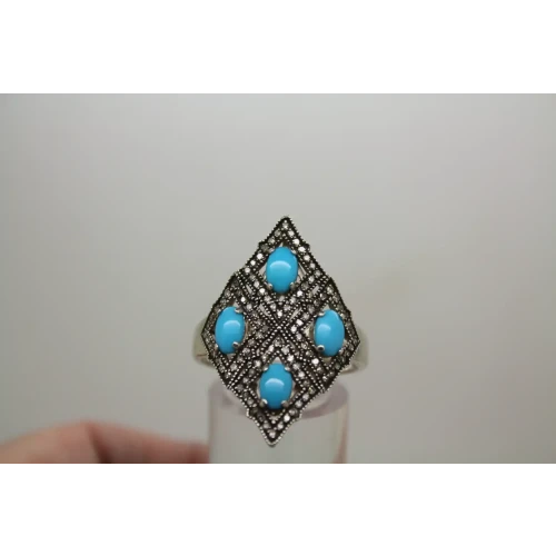 CID CLYDE DUNEIER .925 S.S. TURQUOISE & TOPAZ DIAMOND SHAPE sz 10.75