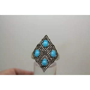 CID CLYDE DUNEIER .925 S.S. TURQUOISE & TOPAZ DIAMOND SHAPE sz 10.75
