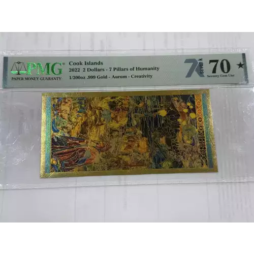Cook Islands 2 Dollar 1/200th oz Aurum Gold Note (24k) 7 Pillars of Humanity Creativity  PMG70  (3)