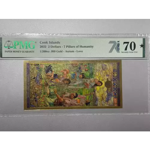 Cook Islands 2 Dollar 1/200th oz Aurum Gold Note (24k) 7 Pillars of Humanity Love 
