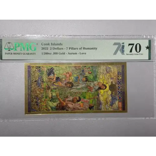 Cook Islands 2 Dollar 1/200th oz Aurum Gold Note (24k) 7 Pillars of Humanity Love