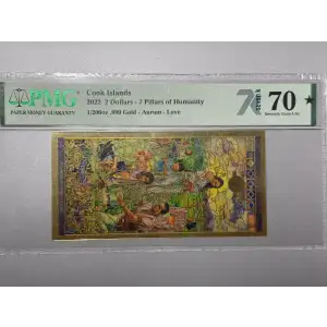 Cook Islands 2 Dollar 1/200th oz Aurum Gold Note (24k) 7 Pillars of Humanity Love