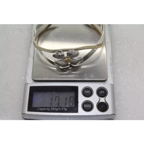 COURTNEY DESIGN .925 S.S. & Brass DOGWOOD FLOWER DESIGN CUFF 6.5
