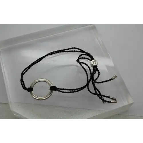 DAISY LONDON .925 S.S. CIRCLE BLACK CORD BOLO bracelet adjustable (2)