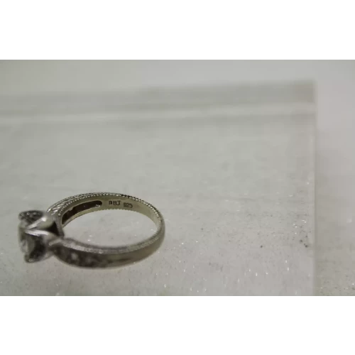 DBJ .925 S.S. 7mm ROUND CZ SOLITAIRE w/acc. ORNATE ring size 7.75