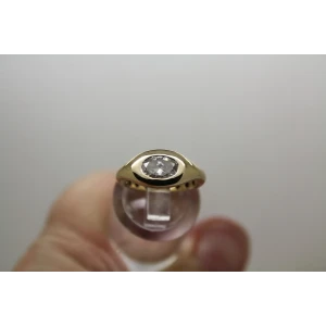 Designer 14k Y.G. 1.00ct Oval Cut MOISSANITE BEZEL SOLITIARE size 3.75