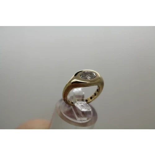 Designer 14k Y.G. 1.00ct Oval Cut MOISSANITE BEZEL SOLITIARE size 3.75