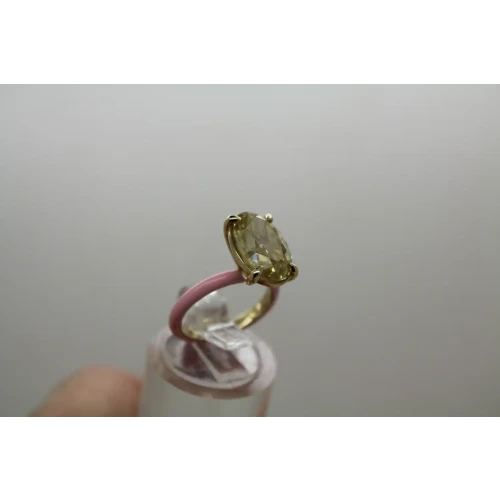Designer 14k Y.G. PINK ENAMEL 1.00ct YELLOW MOISSANITE SOLITAIRE sz 3
