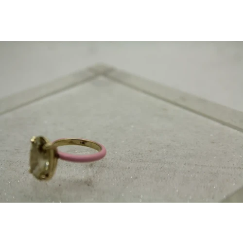 Designer 14k Y.G. PINK ENAMEL 1.00ct YELLOW MOISSANITE SOLITAIRE sz 3