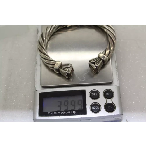 DESIGNER .925 S.S. JEWELED thick chunky ROPE DESIGN HINGED CUFF