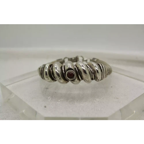DESIGNER .925 S.S. MODERNIST RIBBED DESIGN & MESH CARNELIAN 7