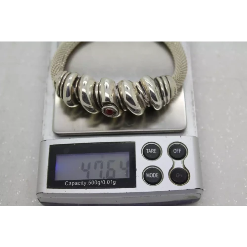 DESIGNER .925 S.S. MODERNIST RIBBED DESIGN & MESH CARNELIAN 7