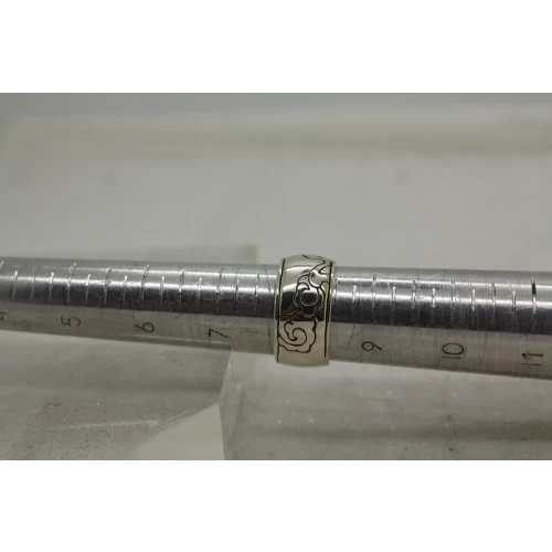 Designer Signed .925 S.S. FLORAL DESIGN CIGAR BAND ring size 8