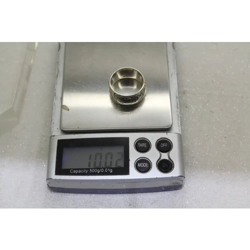 Designer Signed .925 S.S. FLORAL DESIGN CIGAR BAND ring size 8