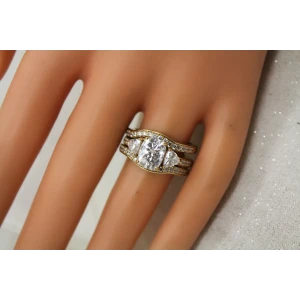 Designer Vermeil .925 S.S. 3pc LARGE CZ WEDDING SET size 8 Stunning