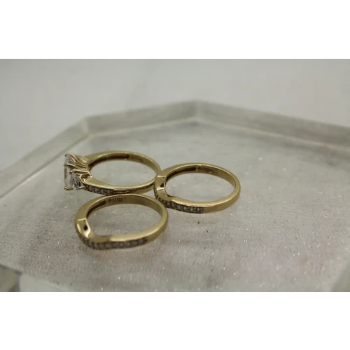 Designer Vermeil .925 S.S. 3pc LARGE CZ WEDDING SET size 8 Stunning