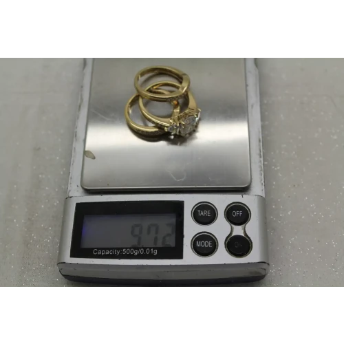 Designer Vermeil .925 S.S. 3pc LARGE CZ WEDDING SET size 8 Stunning