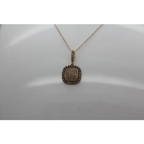 Designs by ASH 14k R.G. Brown & White PAVE DIAMOND HALO necklace # (2)