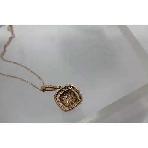 Designs by ASH 14k R.G. Brown & White PAVE DIAMOND HALO necklace # (3)