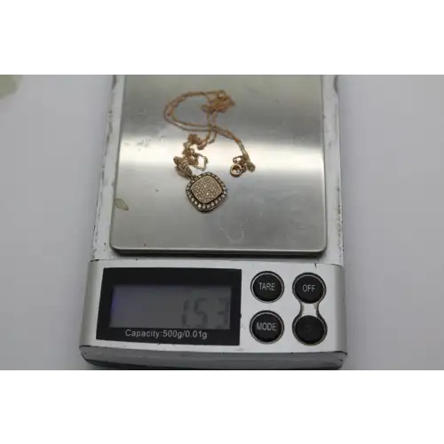 Designs by ASH 14k R.G. Brown & White PAVE DIAMOND HALO necklace # (5)