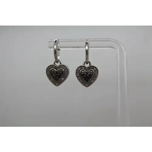 DLC .925 S.S. BLACK & WHITE DIAMOND accents HEART dangles #