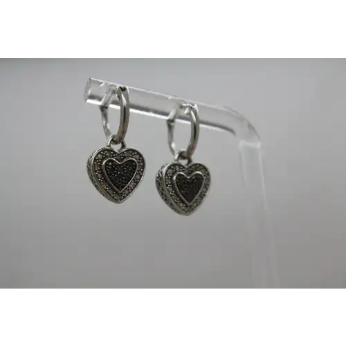 DLC .925 S.S. BLACK & WHITE DIAMOND accents HEART dangles #