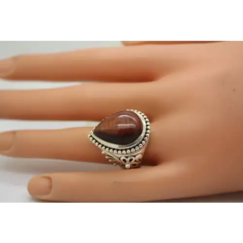 DP DOUG PAULUS .925 S.S. TEARDROP TIGER'S EYE FLORAL ring size 9