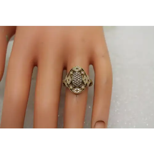 EFFY 14k Y.G. PAVE DIAMOND VINTAGE FILIGREE DESIGN ring size 6.75