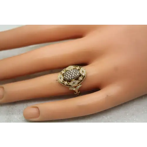 EFFY 14k Y.G. PAVE DIAMOND VINTAGE FILIGREE DESIGN ring size 6.75