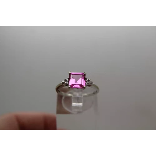 EMA 14k White Gold PINK SAPPHIRE & DIAMOND accent ring size 6.5