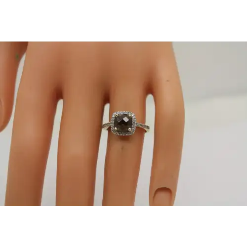 EMA 14k Y.G. Cushion Cut SMOKY TOPAZ & DIAMOND HALO ring size 6.25 #
