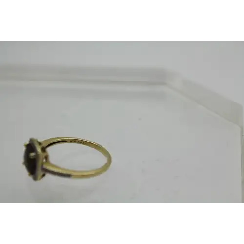 EMA 14k Y.G. Cushion Cut SMOKY TOPAZ & DIAMOND HALO ring size 6.25 #