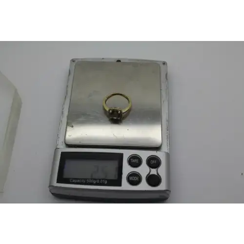 EMA 14k Y.G. Cushion Cut SMOKY TOPAZ & DIAMOND HALO ring size 6.25 #