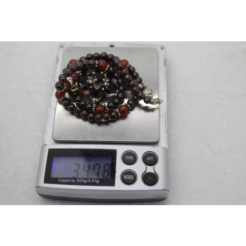 Estate .925 S.S. GARNET BEADED with GARNET pendant necklace 18