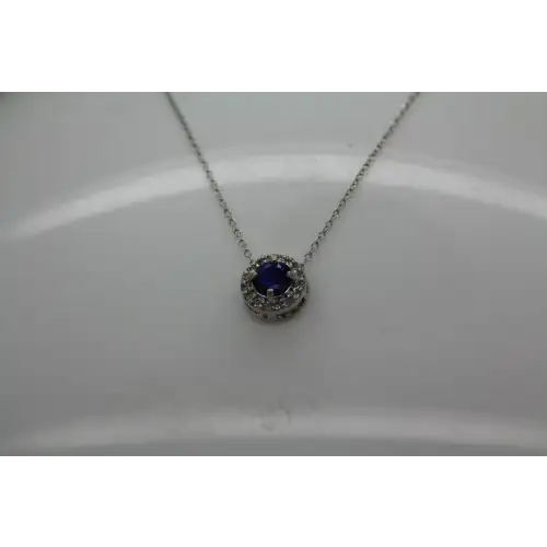FAS .925 S.S. BLUE TOPAZ & DIAMOND HALO CIRCLE pendant necklace 18
