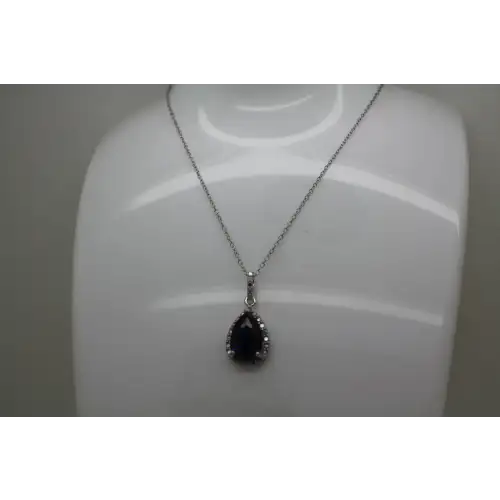 FAS .925 S.S. BLUE TOPAZ & DIAMOND HALO TEARDROP necklace 18