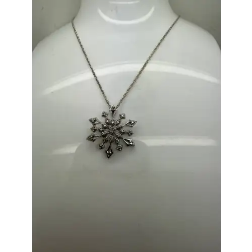 FAS .925 S.S. FANCY STUDDED SNOWFLAKE necklace w/ dia. acc 18