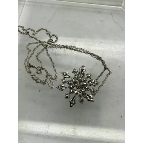 FAS .925 S.S. FANCY STUDDED SNOWFLAKE necklace w/ dia. acc 18