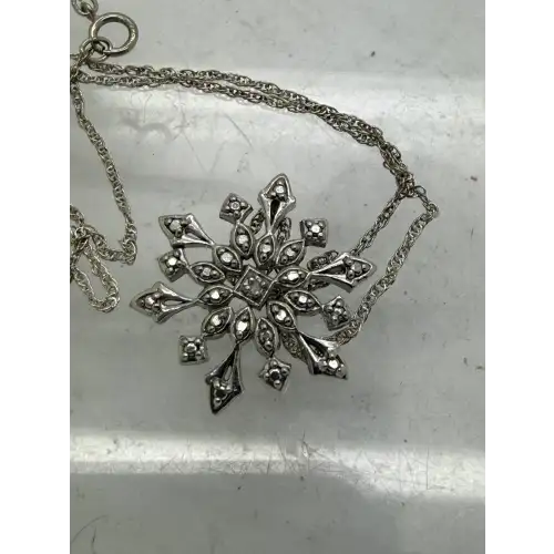 FAS .925 S.S. FANCY STUDDED SNOWFLAKE necklace w/ dia. acc 18