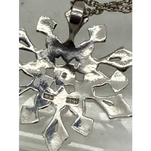 FAS .925 S.S. FANCY STUDDED SNOWFLAKE necklace w/ dia. acc 18