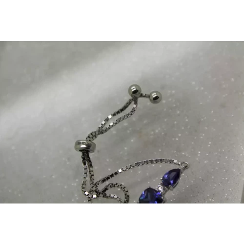 FAS .925 S.S. PURPLE & WHITE CZ BOX LINK BOLO bracelet 8