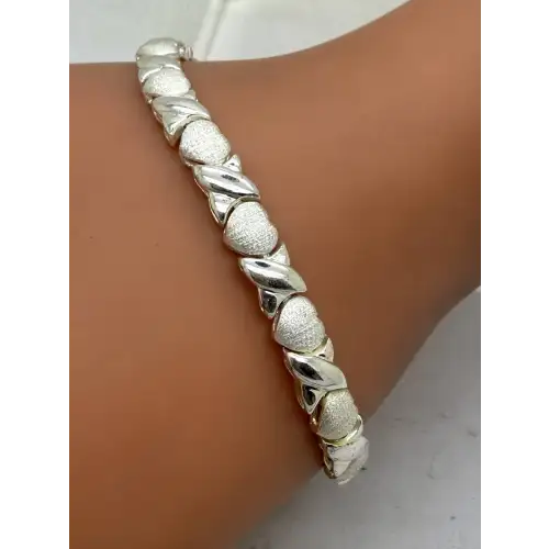 FAS .925 Sterling Silver XO HEART LINK Bracelet 7.5