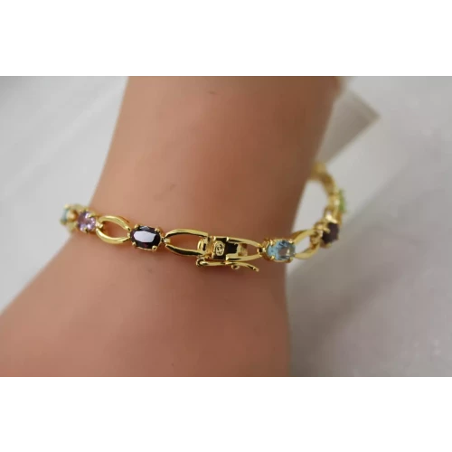 FAS Vermeil .935 S.S. MULTI GEMSTONE OVAL LINK TENNIS bracelet 7