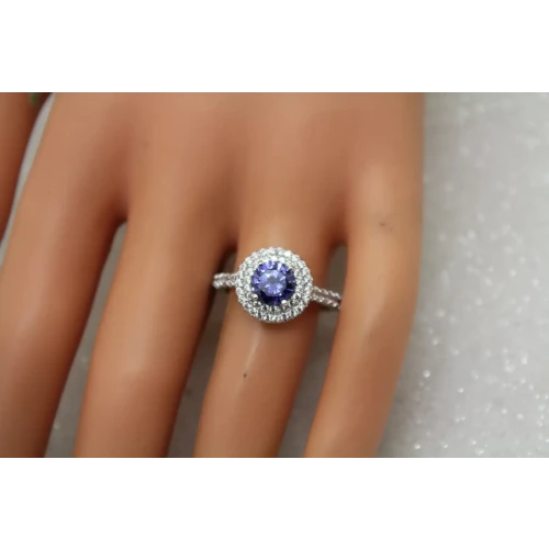 FC .925 S.S. BLUE & WHITE DOUBLE HALO CZ ring size 8