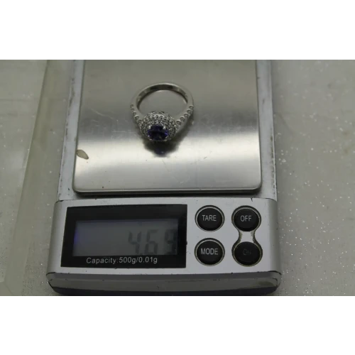 FC .925 S.S. BLUE & WHITE DOUBLE HALO CZ ring size 8