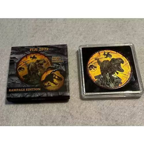 Fiji 2022 Colorized Rampage Edition 1 oz .999 Fine Silver 50c Cent Coin Jurassic World (2)