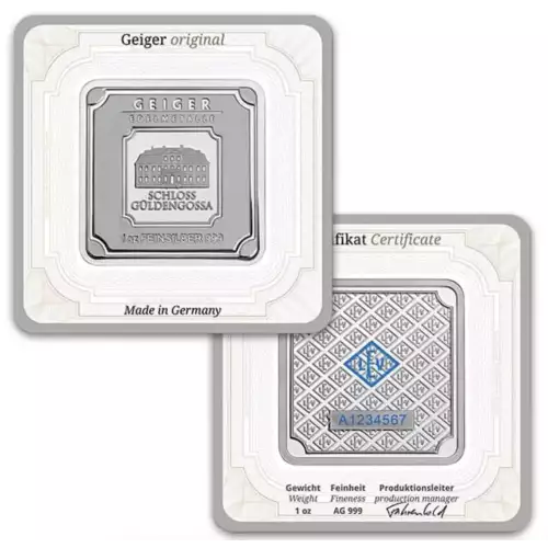 Geiger SILVER Bar  1 Troy Oz .999 Pure, in Assay