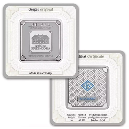Geiger SILVER Bar  1 Troy Oz .999 Pure, in Assay